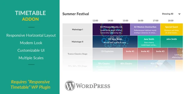 Responsive Timetable – Horizontal Addon